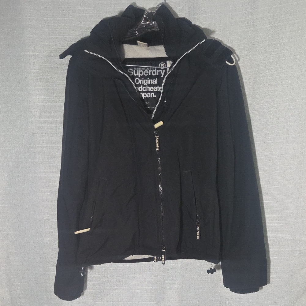 Superdry Black & White Hooded Coat Jacket Womens Size Small Warm Japan